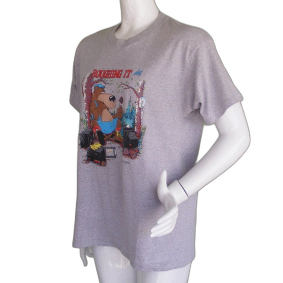 ROUGHTING IT IN Tshirt, XL, Single stitch, Screen Stars, Bear, Glamping, 1990 - Picture 4 of 11